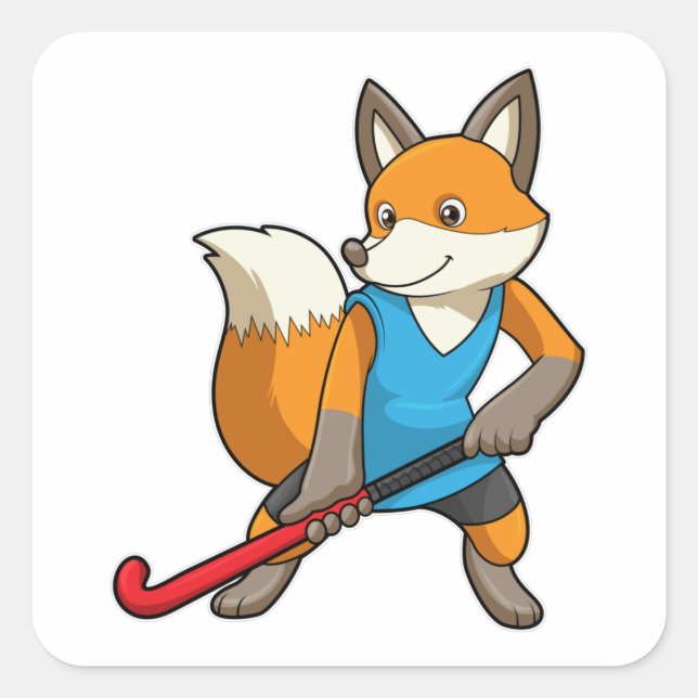 Fox at Hockey with Hockey bat Square Sticker (Front)