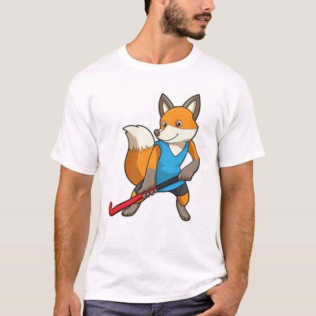 Fox at Hockey with Hockey bat T-Shirt (Front)