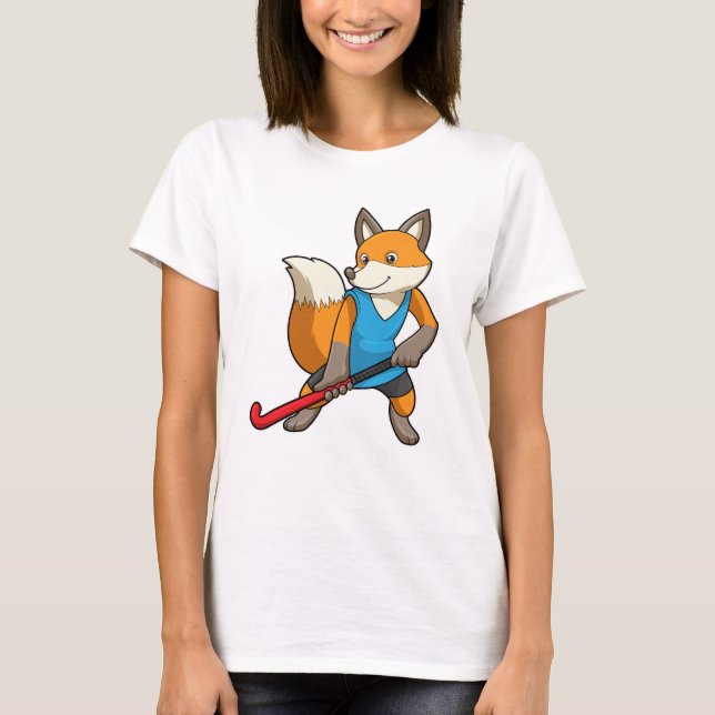 Fox at Hockey with Hockey bat T-Shirt (Front)