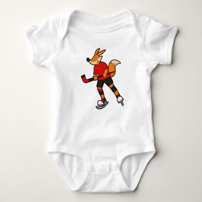 Fox at Hockey with Hockey stick Baby Bodysuit (Front)