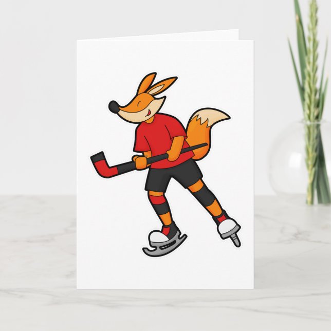 Fox at Ice hockey with Ice hockey stick Card (Front)