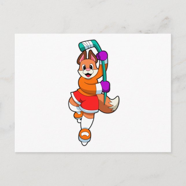 Fox at Ice hockey with Ice hockey stick Postcard (Front)