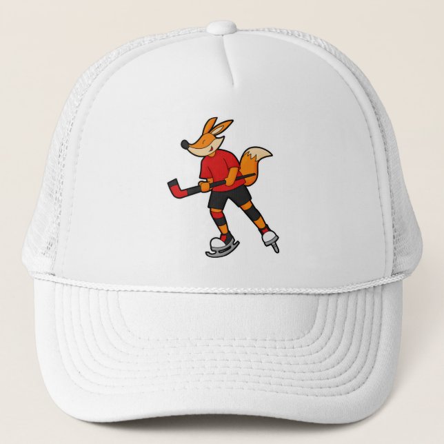 Fox at Ice hockey with Ice hockey stick Trucker Hat (Front)