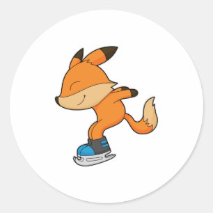 Fox at Ice skating with Ice skates Classic Round Sticker