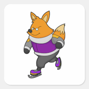 Fox at Ice skating with Ice skates & Glasses Square Sticker