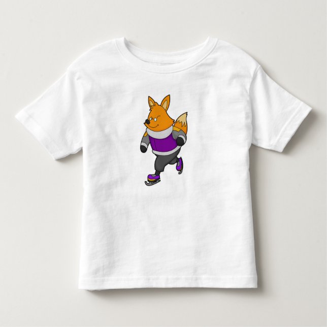Fox at Ice skating with Ice skates & Glasses Toddler T-Shirt (Front)