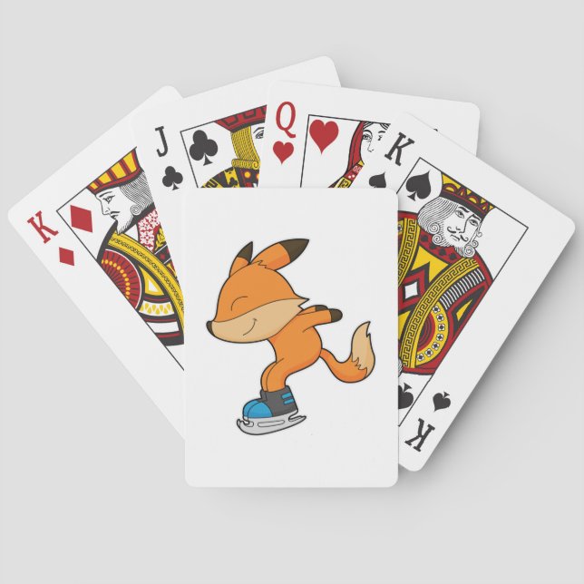 Fox at Ice skating with Ice skates Playing Cards (Back)