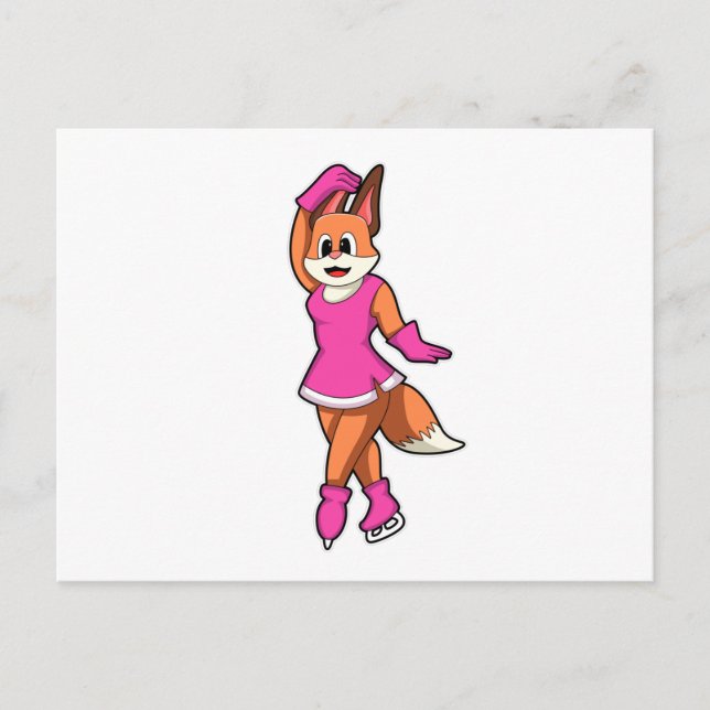 Fox at Ice skating with Ice skates Postcard (Front)