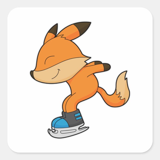 Fox at Ice skating with Ice skates Square Sticker (Front)