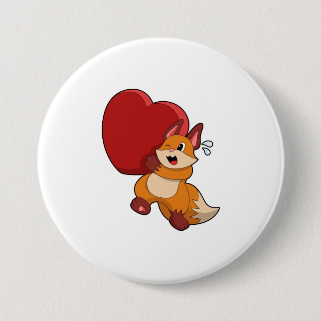 Fox at Love with Heart 7.5 Cm Round Badge (Front)