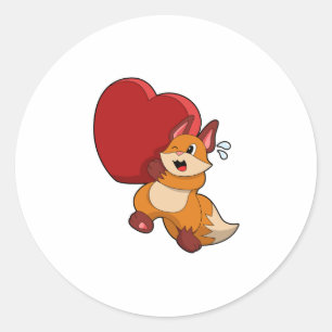 Fox at Love with Heart Classic Round Sticker