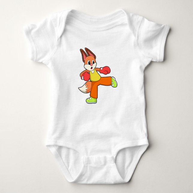 Fox at Martial arts Boxing with Boxing gloves Baby Bodysuit (Front)