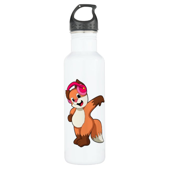 Fox at Music with Headphone 710 Ml Water Bottle (Front)
