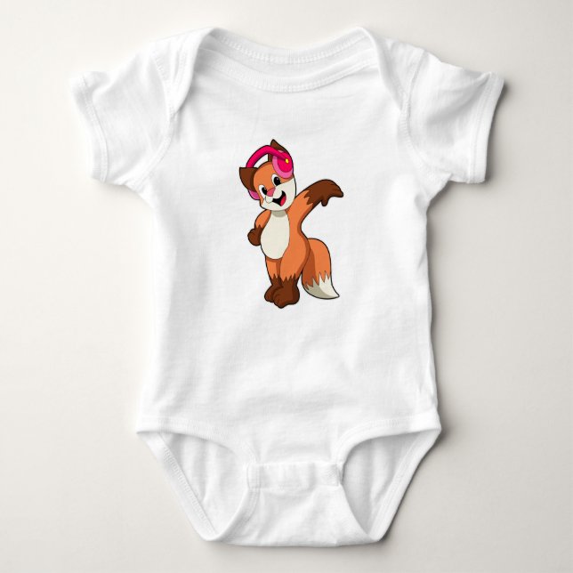 Fox at Music with Headphone Baby Bodysuit (Front)