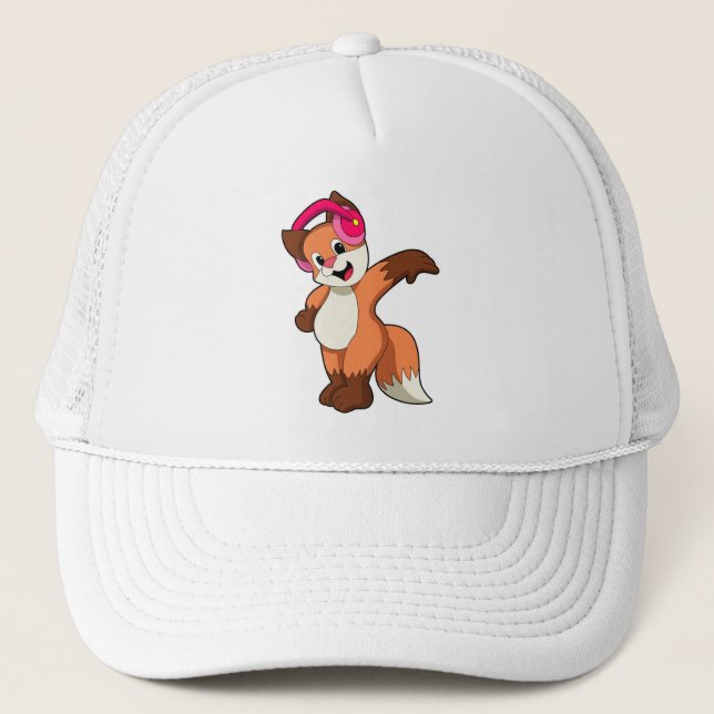 Fox at Music with Headphone Trucker Hat (Front)