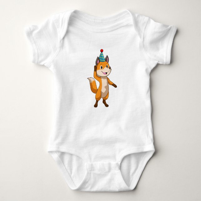 Fox at Party with Party hat Baby Bodysuit (Front)