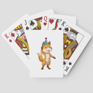 Fox at Party with Party hat Playing Cards
