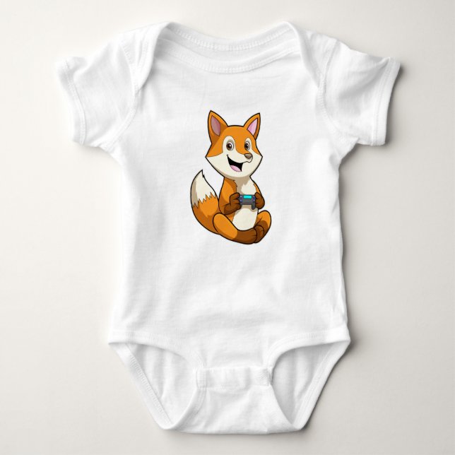 Fox at Playing with Controller Baby Bodysuit (Front)