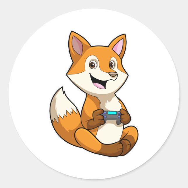 Fox at Playing with Controller Classic Round Sticker (Front)