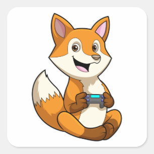 Fox at Playing with Controller Square Sticker