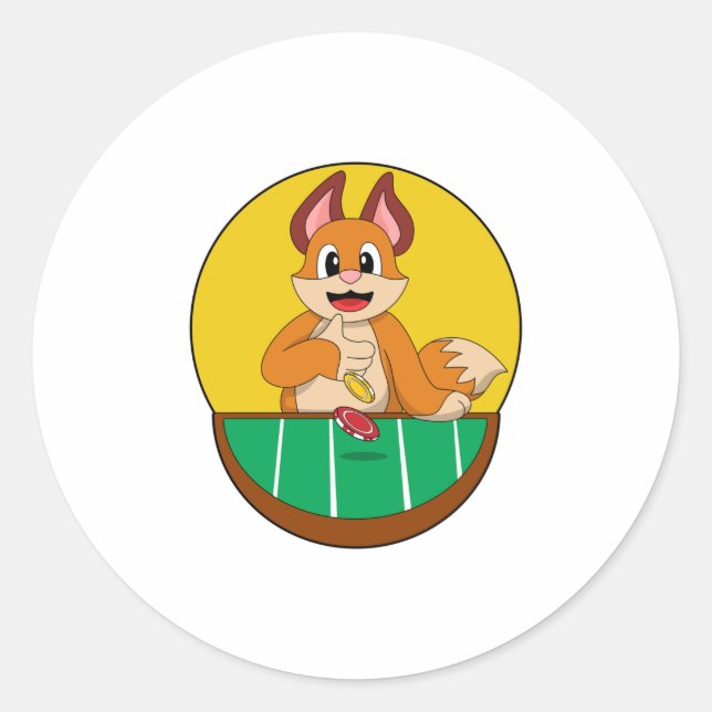 Fox at Poker with Poker chips Classic Round Sticker (Front)
