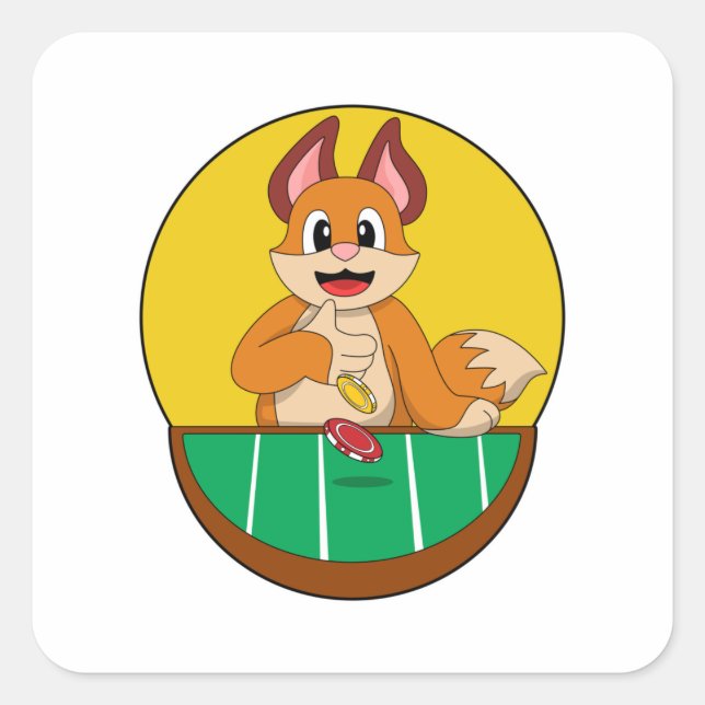Fox at Poker with Poker chips Square Sticker (Front)