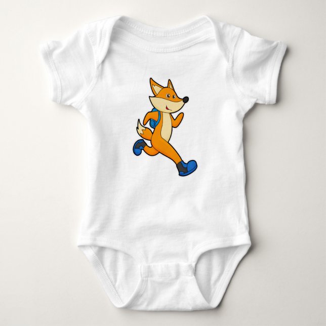 Fox at Running with Backpack Baby Bodysuit (Front)