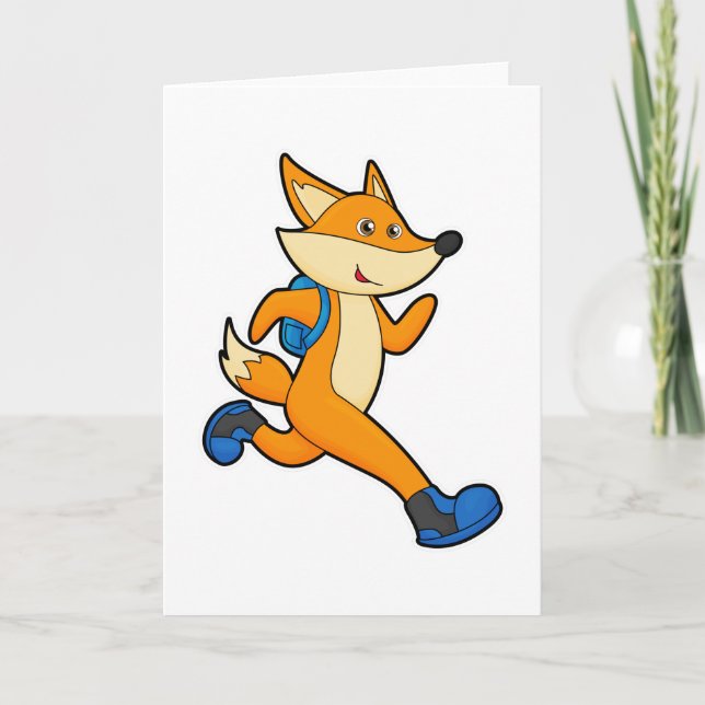 Fox at Running with Backpack Card (Front)
