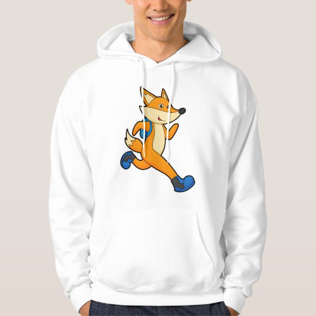 Fox at Running with Backpack Hoodie (Front)