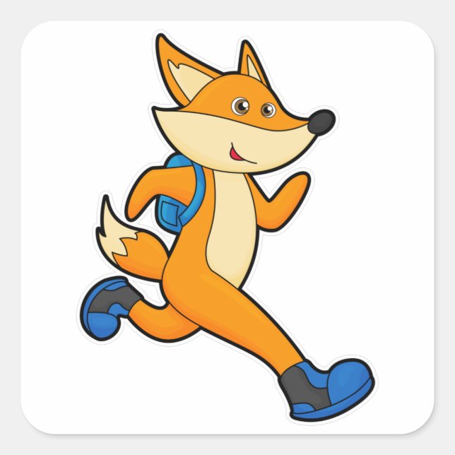 Fox at Running with Backpack Square Sticker (Front)