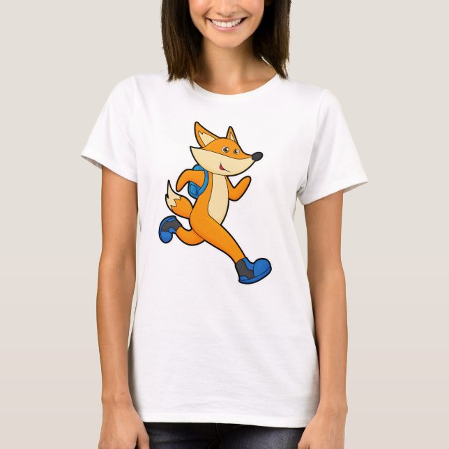 Fox at Running with Backpack T-Shirt (Front)