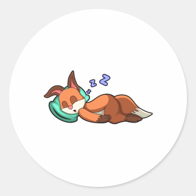 Fox at Sleeping with Pillow Classic Round Sticker (Front)