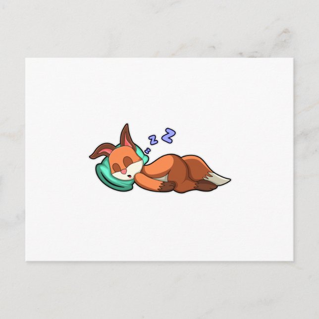 Fox at Sleeping with Pillow Postcard (Front)