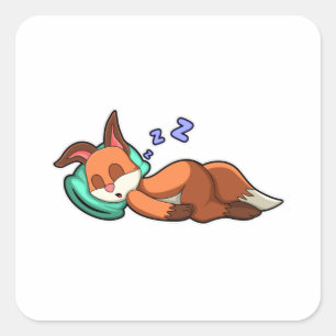 Fox at Sleeping with Pillow Square Sticker