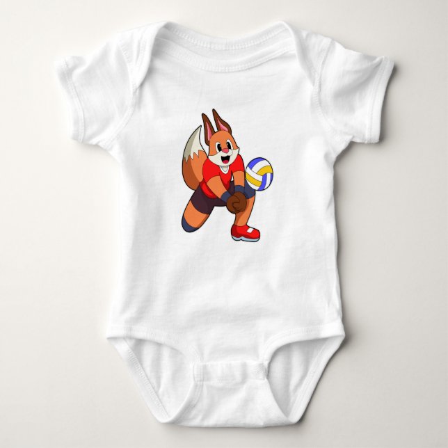 Fox at Volleyball Sports Baby Bodysuit (Front)