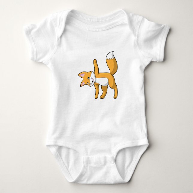 Fox at Yoga Stretching Baby Bodysuit (Front)