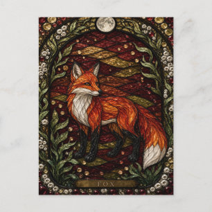 Fox Autumn Copse Illumina Stained Glass Postcard