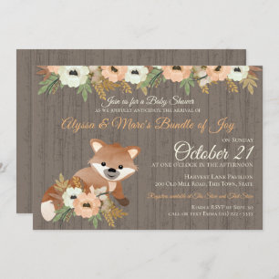 Fox Autumn Floral Woodland Baby Shower Invitation