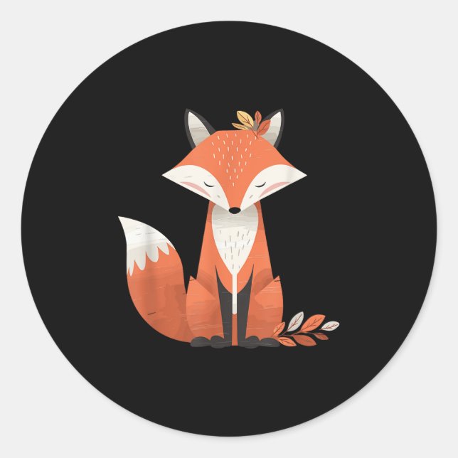 Fox Autumn Leaves Cute Animal Woodland Fall Nature Classic Round Sticker (Front)