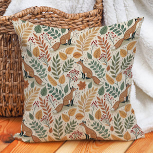 Fox Autumn Leaves Nature Warm  Cushion