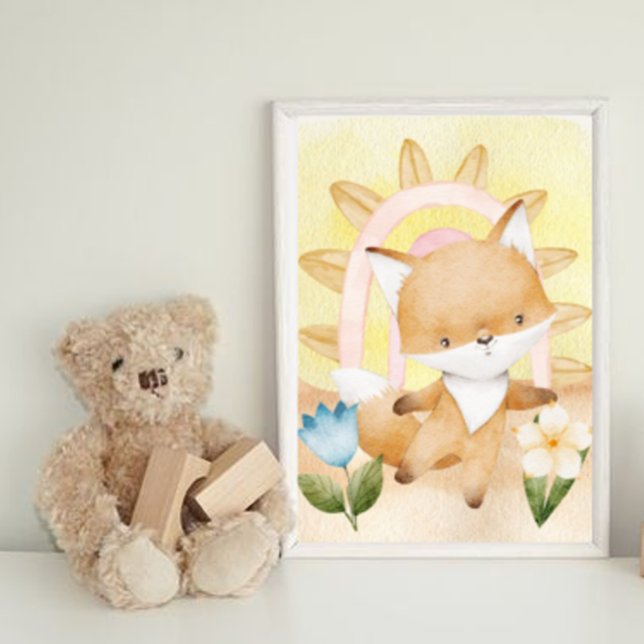 Fox, Baby Animals, Boho, Flowers, Rainbow Poster (Creator Uploaded)