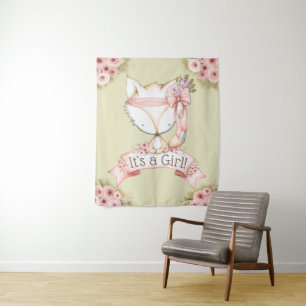 Fox Baby Shower Banner Backdrop Tapestry