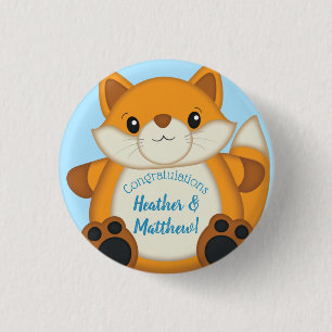 Fox Baby Shower Blue 3 Cm Round Badge