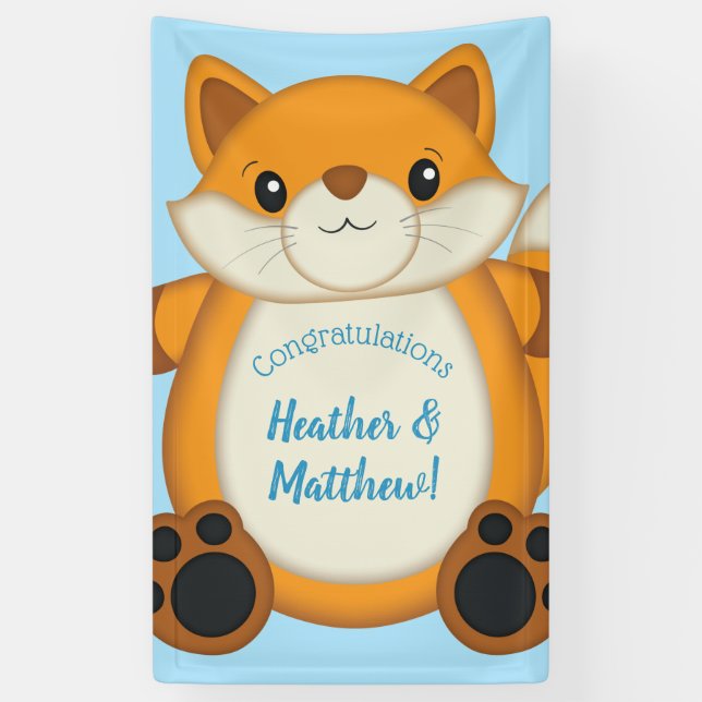 Fox Baby Shower Blue Banner (Vertical)