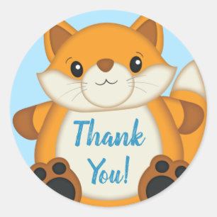 Fox Baby Shower Blue Classic Round Sticker