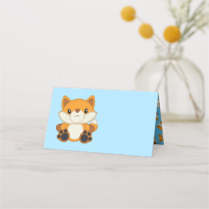 Fox Baby Shower Blue Place Card