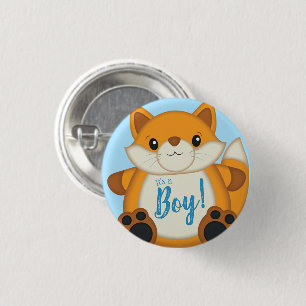 Fox Baby Shower Blue Woodland 3 Cm Round Badge
