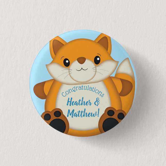 Fox Baby Shower Blue Woodland 3 Cm Round Badge (Front)