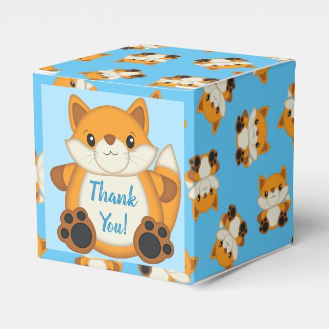 Fox Baby Shower Blue Woodland Favour Box (Front Side)