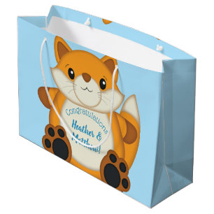 Fox Baby Shower Blue Woodland Large Gift Bag